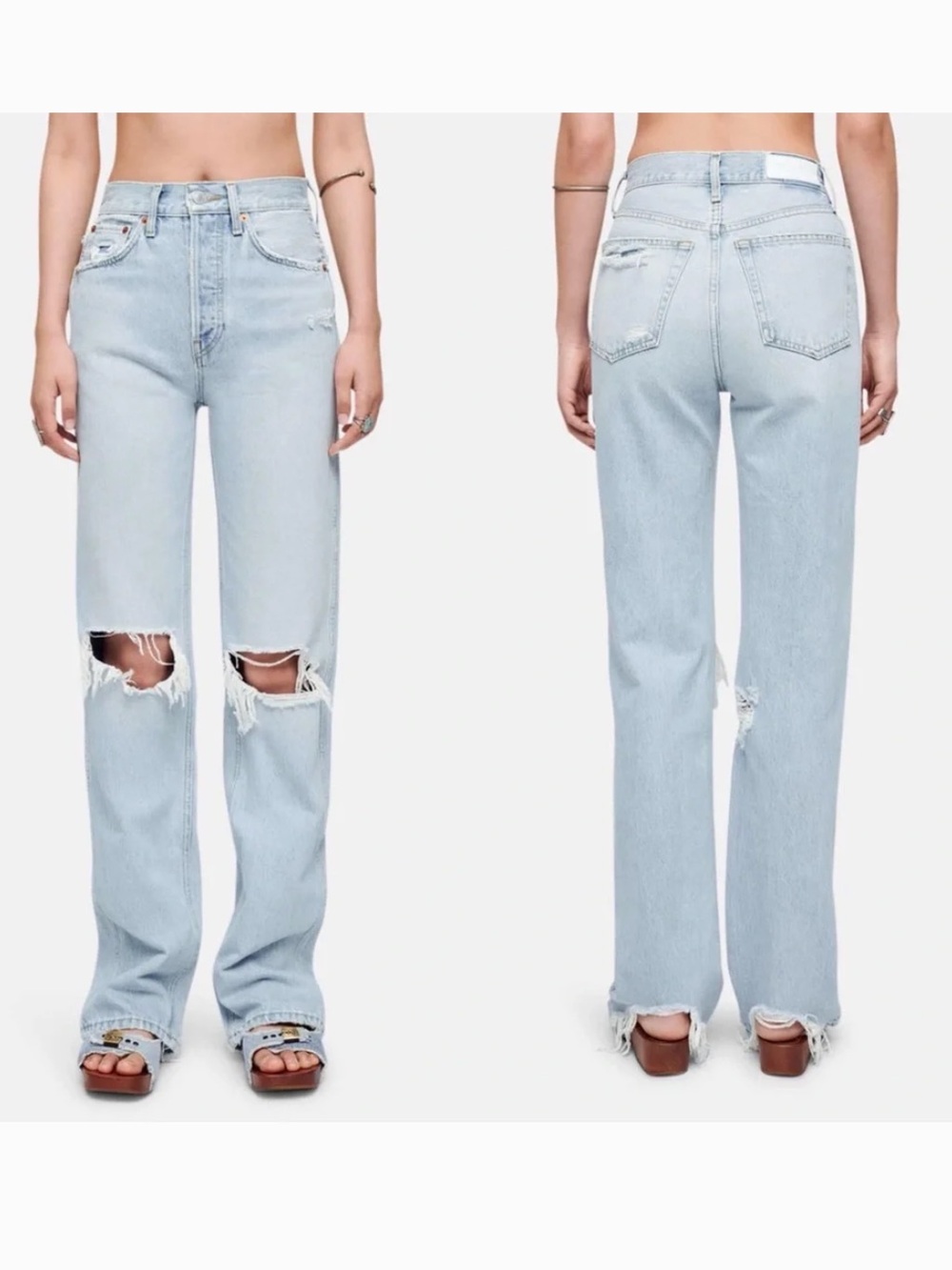Re/Done 90s High Rise Loose Light Blue Distressed Jeans Women's Size 26